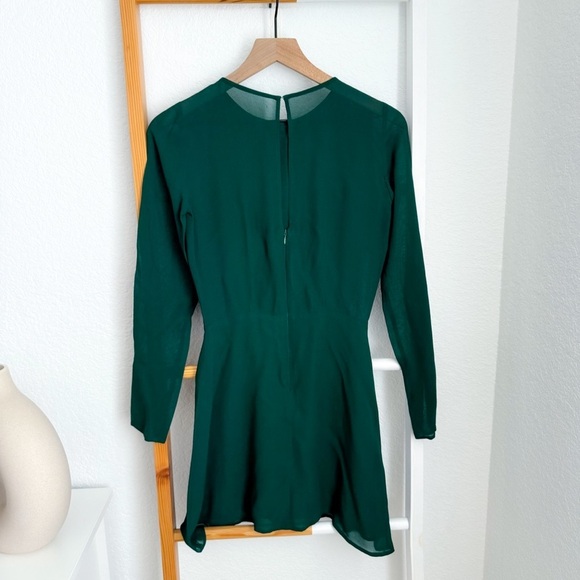Reformation Mayra Mini Dress Emerald Green Long Sheer Sleeves - Picture 4 of 13